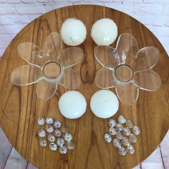 Pair of Clear Glass Flower Candleholder Kits - Picture 1 of 5